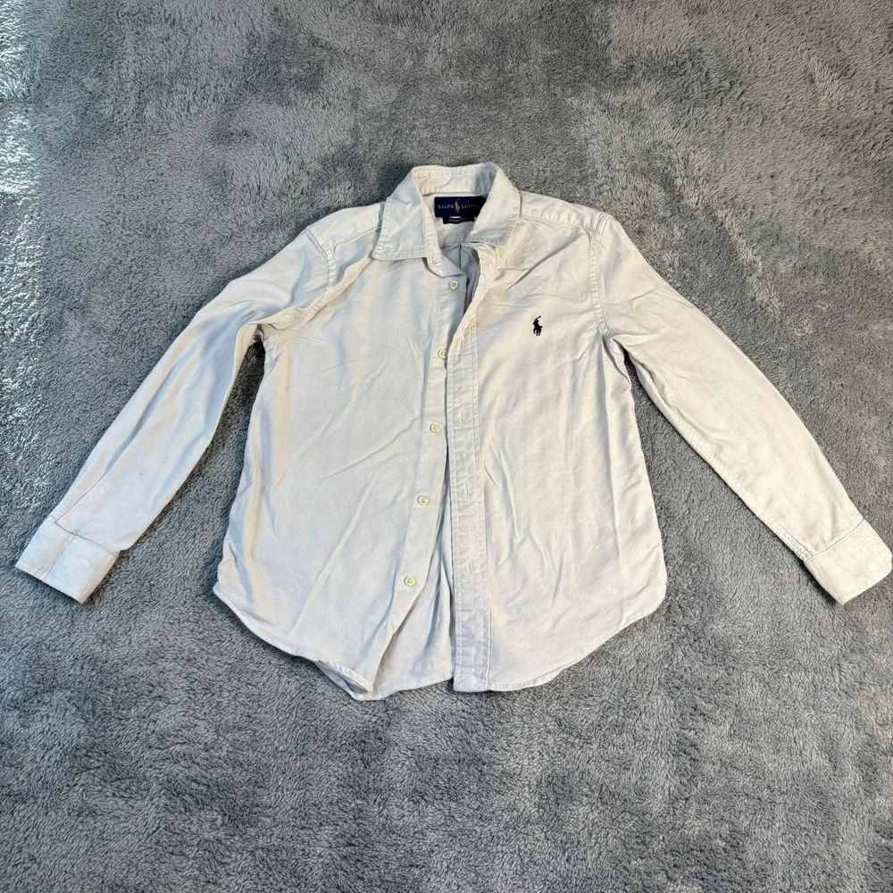 Ralph Lauren Performance Boys White Oxford Button Down Shirt Size 7 Long Sleeve